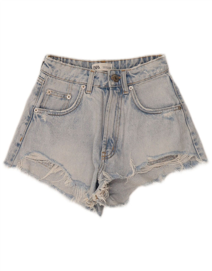 ZARA Womens Distressed Denim Shorts EU 32 2XS W22  Blue