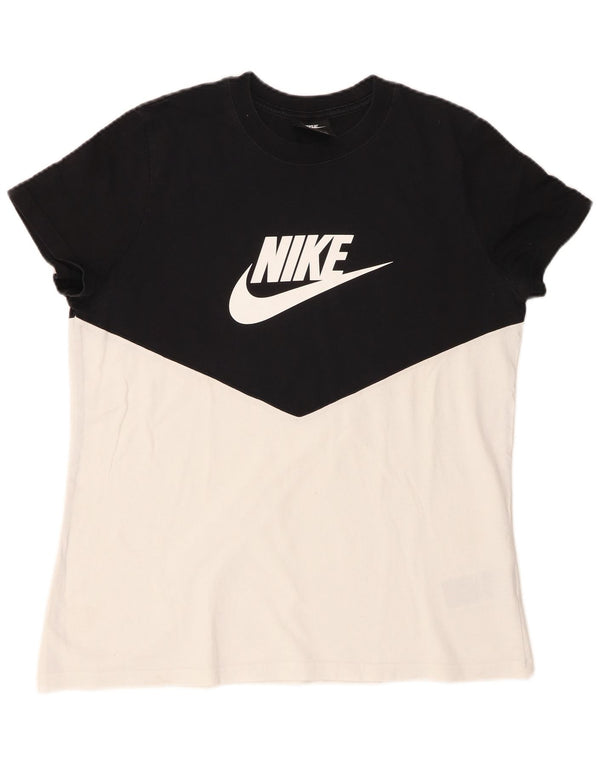 Nike Womens Graphic T-Shirt Top UK 16 Large Black Colourblock Cotton