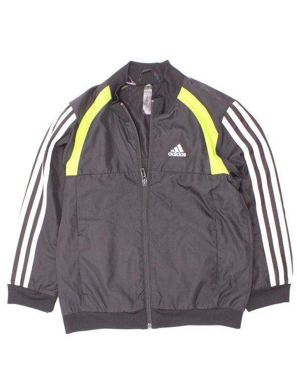 Adidas Boys Tracksuit Top Jacket 5-6 Years Black Colourblock Polyester