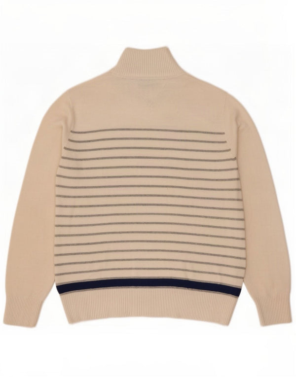 Tommy Hilfiger Mens Zip Neck Jumper Sweater Large Off White Striped Cotton