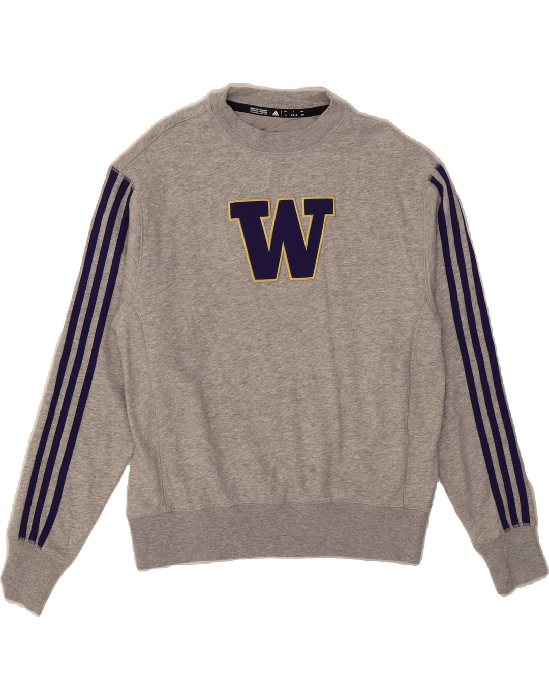 ADIDAS Mens Washington Huskies Graphic Sweatshirt Jumper Small Grey Cotton Vintage Adidas and Second-Hand Adidas from Messina Hembry 
