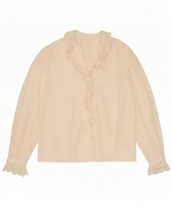 Tostmann Womens Ruffle Front Shirt Blouse EU 44 XL White Cotton
