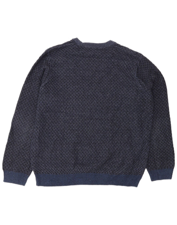 Marks & Spencer Mens Crew Neck Jumper Sweater XL Navy Blue Geometric