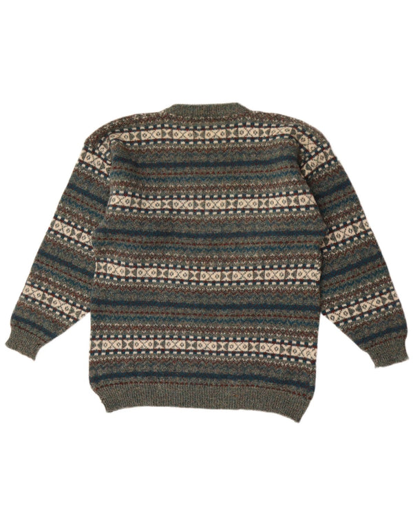 Antartex Mens Crew Neck Jumper Sweater XL Green Fair Isle Wool