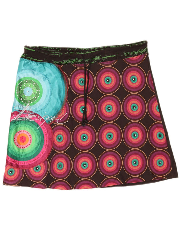 Desigual Womens Graphic A-Line Skirt XL W36  Black Geometric Cotton