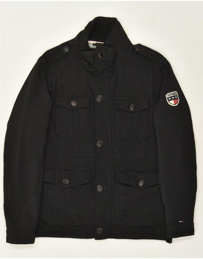 TOMMY HILFIGER Mens Military Jacket UK 38 Medium Black Polyester | Vintage Tommy Hilfiger | Thrift | Second-Hand Tommy Hilfiger | Used Clothing | Messina Hembry 