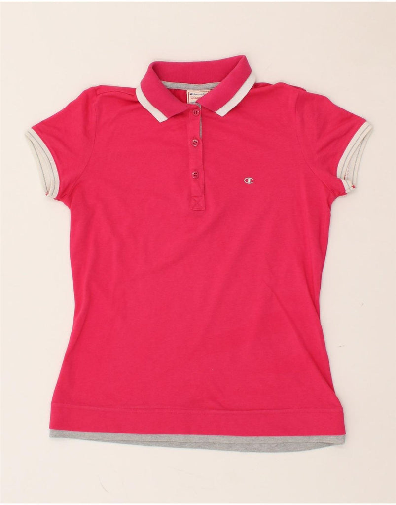 CHAMPION Womens Heritage Fit Polo Shirt UK 10 Small Pink | Vintage Champion | Thrift | Second-Hand Champion | Used Clothing | Messina Hembry 