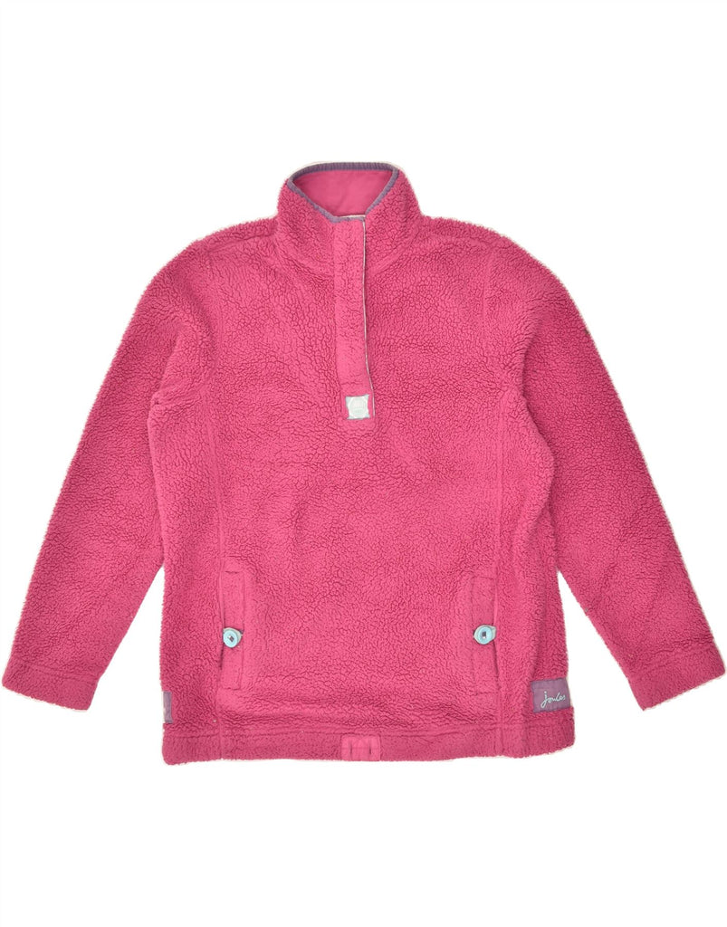 JOULES Womens Button Neck Fleece Jumper UK 12 Medium Pink Polyester | Vintage Joules | Thrift | Second-Hand Joules | Used Clothing | Messina Hembry 