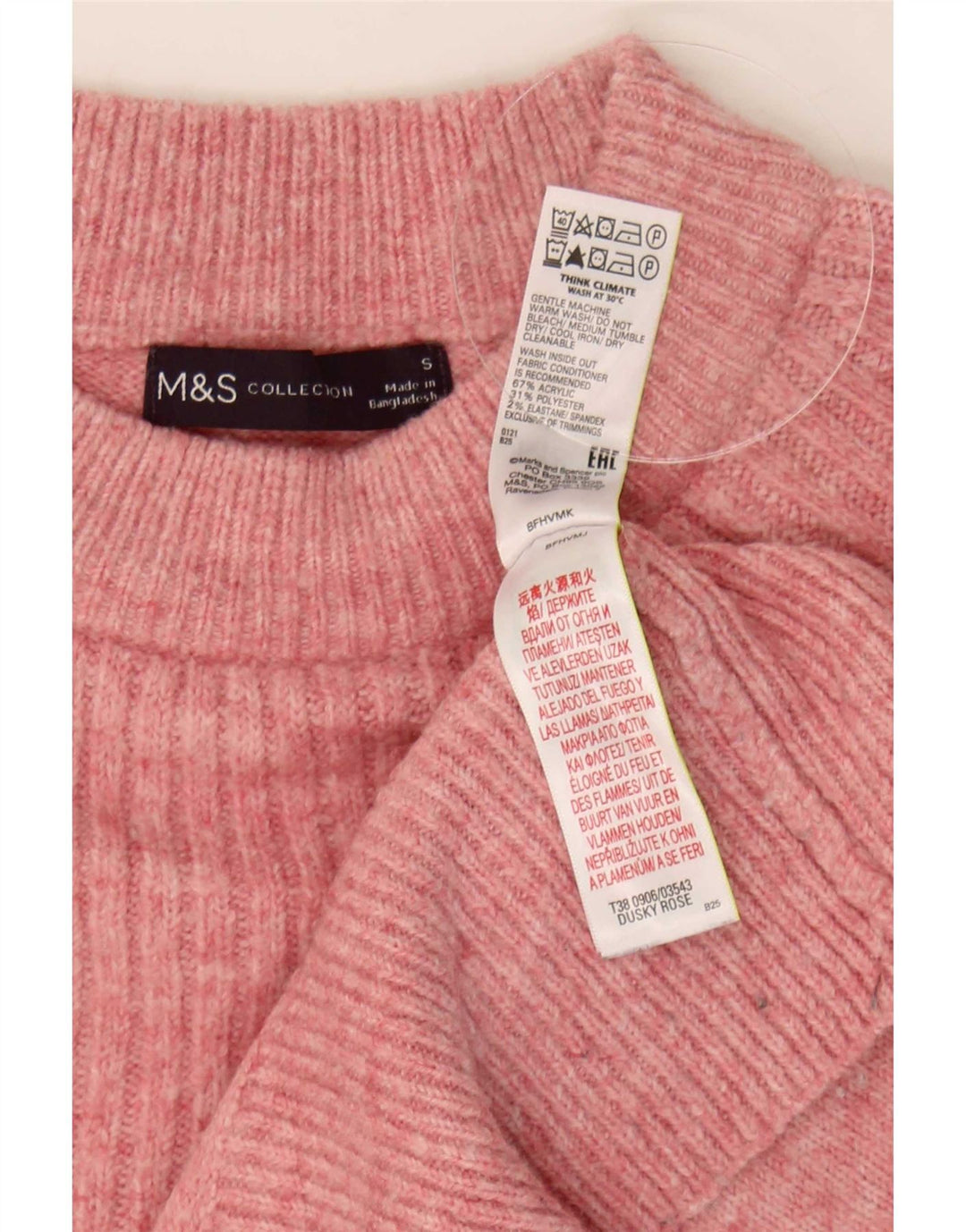 Marks & Spencer Womens Oversized Crew Neck Jumper Sweater UK 10 Small Pink