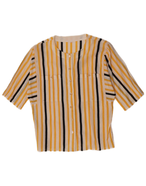 Vintage Womens 3/4 Sleeve Shirt Blouse EU 34 XS Yellow Striped Cotton
