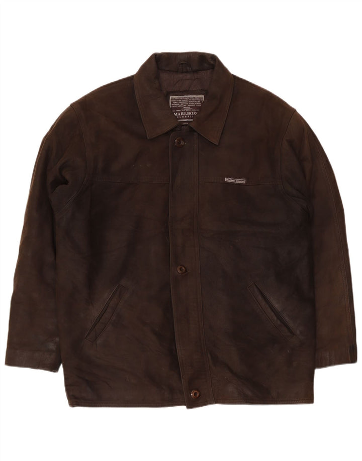 Marlboro Classics Mens Regular Fit Leather Jacket UK 40 Large Brown Classic