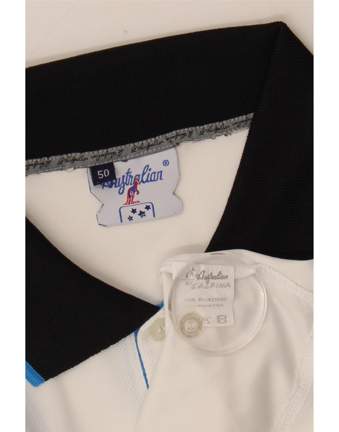 AUSTRALIAN L'ALPINA Mens Polo Shirt IT 50 Medium White Colourblock