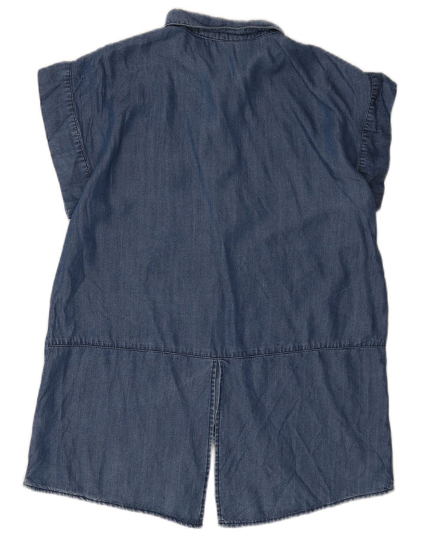 Oasis Womens Short Sleeve Denim Shirt Blouse UK 10 Small Blue Lyocell