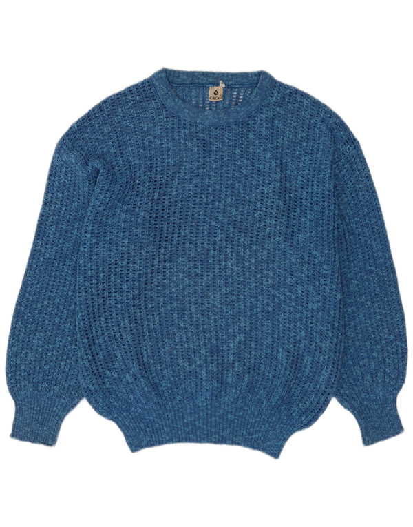 VINTAGE Mens Crew Neck Jumper Sweater Medium Blue Flecked Cotton