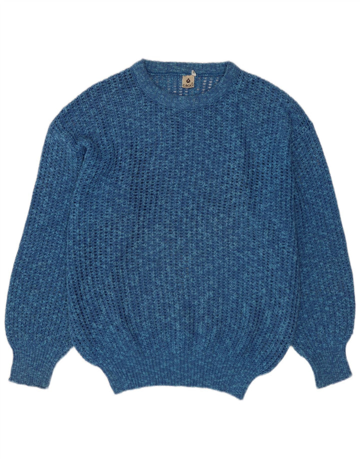 VINTAGE Mens Crew Neck Jumper Sweater Medium Blue Flecked Cotton