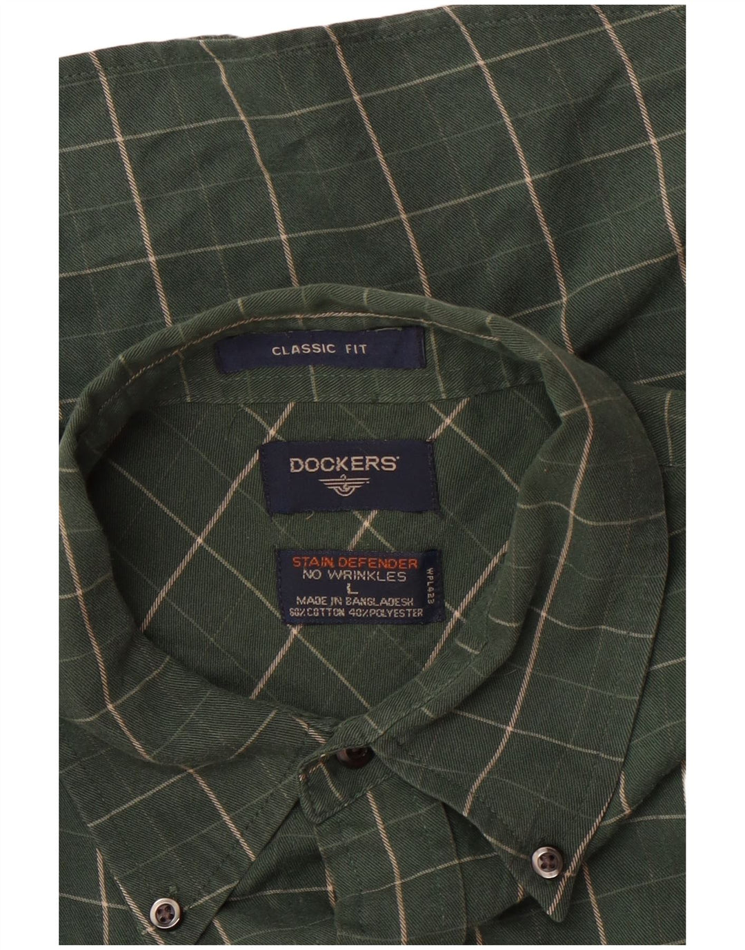 Dockers Mens Classic Fit Shirt Large Green Check Cotton
