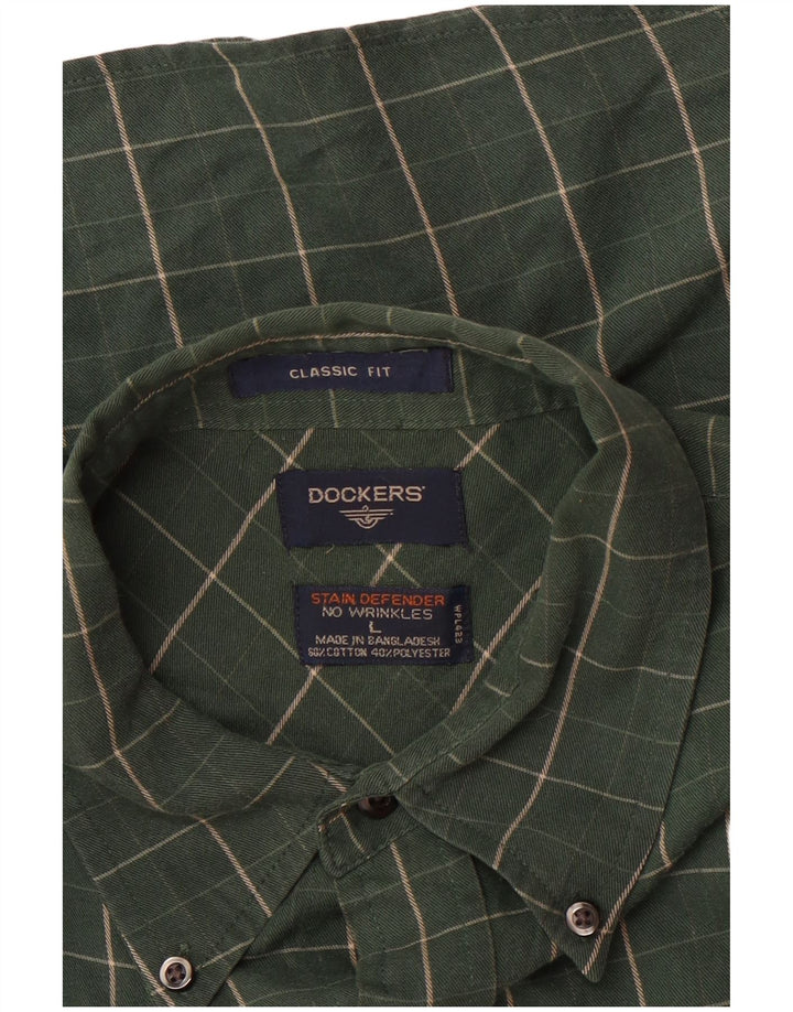 Dockers Mens Classic Fit Shirt Large Green Check Cotton