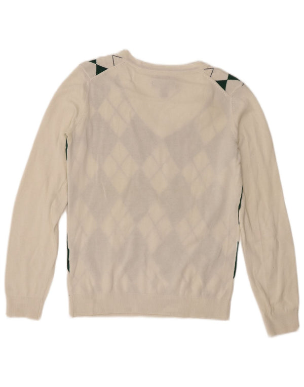 Tommy Hilfiger Womens V-Neck Jumper Sweater UK 6 XS White Argyle/Diamond