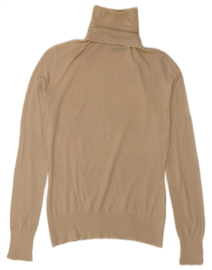 Massimo Dutti Womens Roll Neck Jumper Sweater UK 10 Small Beige Silk