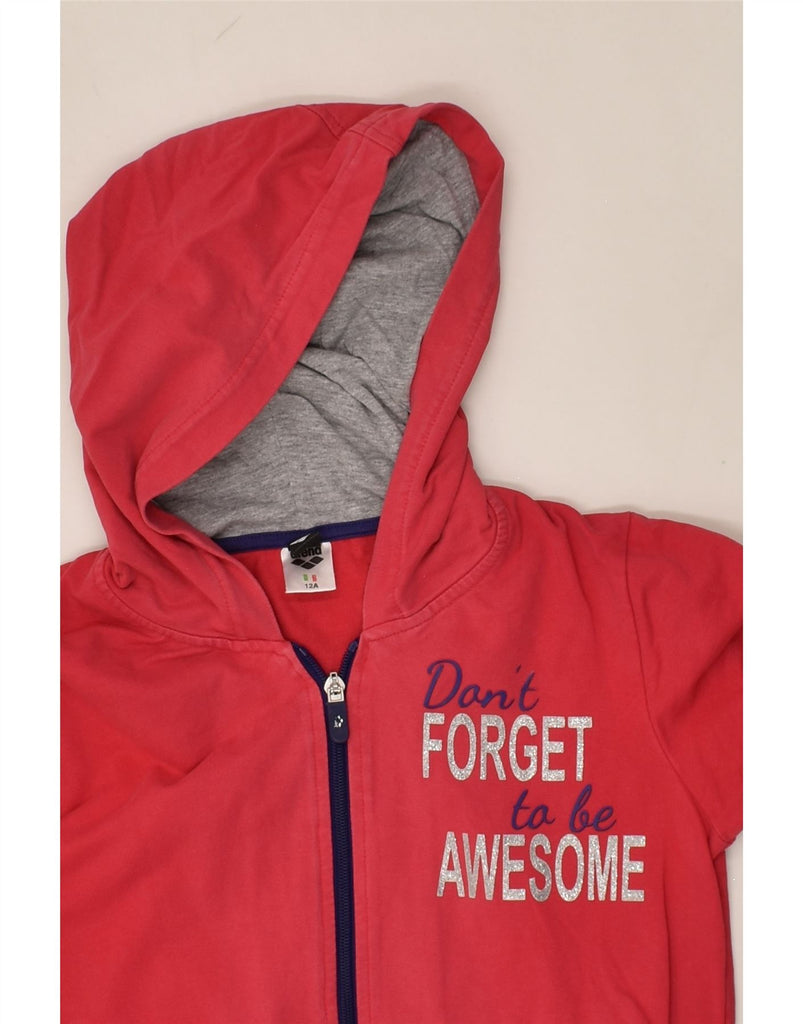 ARENA Girls Graphic Zip Hoodie Sweater 11-12 Years Red Cotton | Vintage Arena | Thrift | Second-Hand Arena | Used Clothing | Messina Hembry 