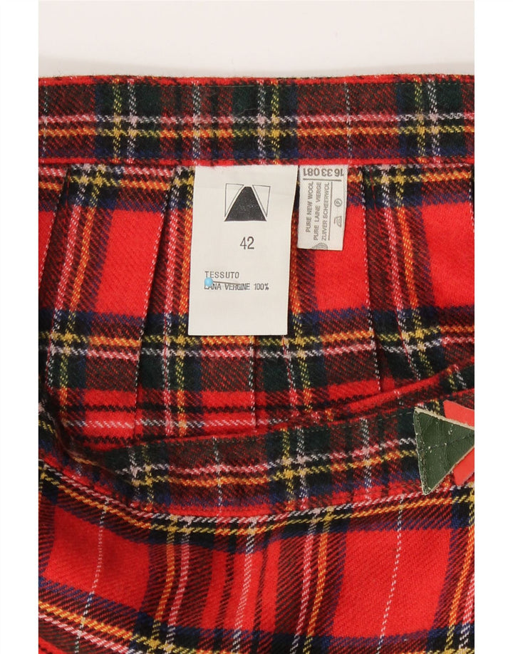Vintage Womens Wrap Skirt IT 42 Medium W26 Red Plaid Virgin Wool