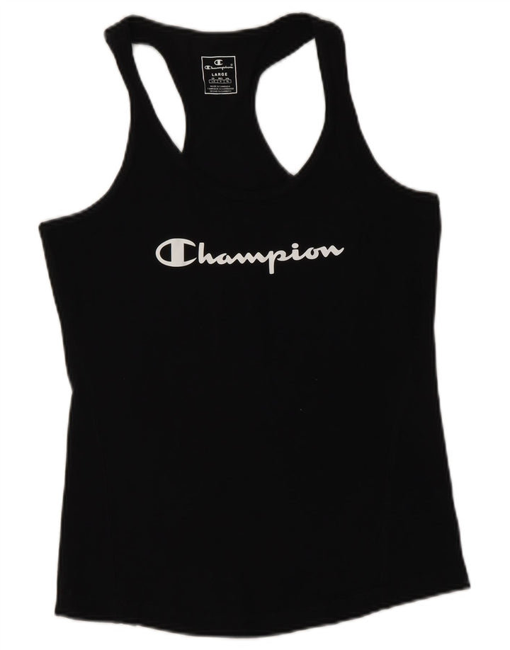 CHAMPION Womens Graphic Vest Top UK 14 Large Black