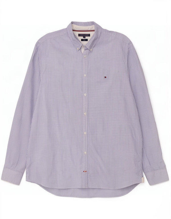 Tommy Hilfiger Mens Slim Fit Shirt 3XL Blue Pinstripe Cotton