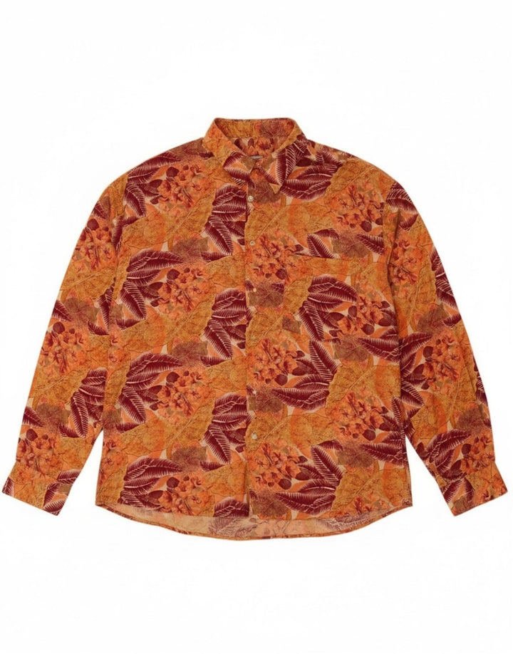 Hunter Mens Shirt Large Orange Floral Rayon