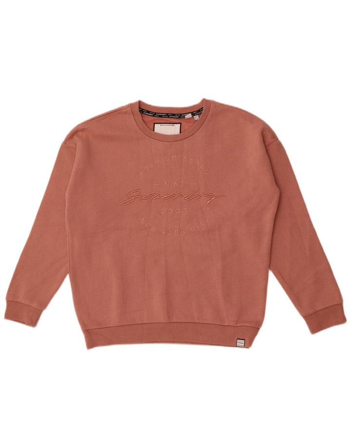 Superdry Womens Graphic Oversized Sweatshirt Jumper UK 10 Small Pink Cotton
