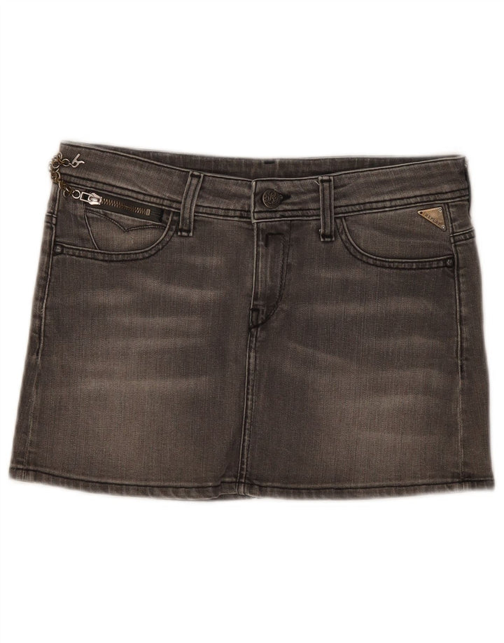 Replay Womens Mini Denim Skirt W28 Medium Grey Cotton