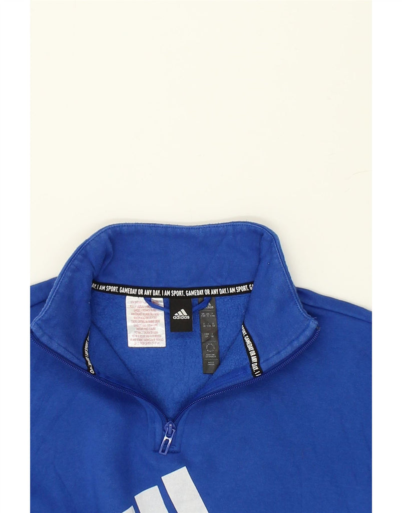 ADIDAS Boys Zip Neck Sweatshirt Jumper 9-10 Years Blue Cotton | Vintage Adidas | Thrift | Second-Hand Adidas | Used Clothing | Messina Hembry 