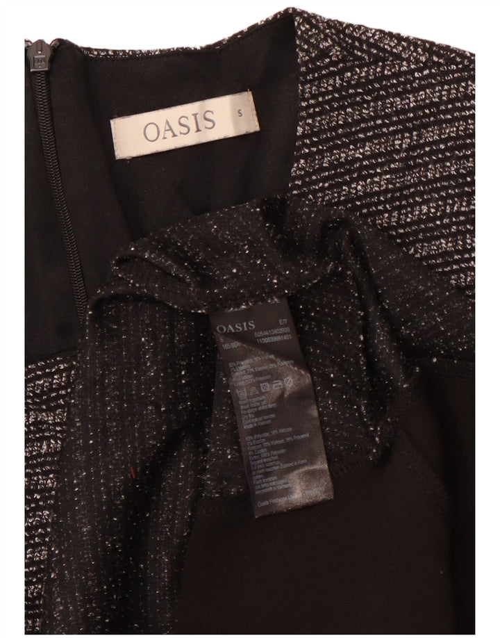 OASIS Womens 3/4 Sleeve A-Line Dress UK 8 Small Black Striped Polyester