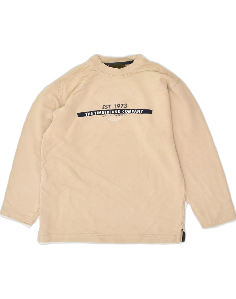 TIMBERLAND Boys Graphic Sweatshirt Jumper 9-10 Years Beige Cotton | Vintage Timberland | Thrift | Second-Hand Timberland | Used Clothing | Messina Hembry 