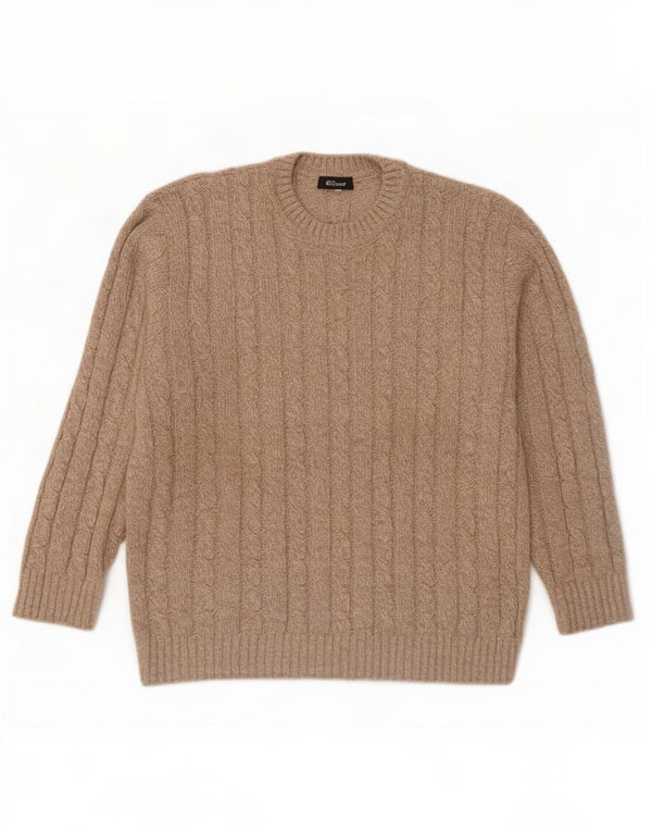 Lebole Mens Crew Neck Jumper Sweater IT 50 Medium Beige Flecked Wool