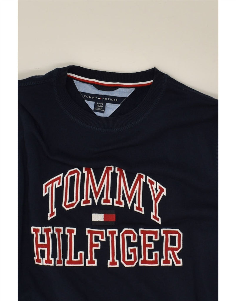 TOMMY HILFIGER Boys Graphic Sweatshirt Jumper 15-16 Years Large  Navy Blue | Vintage Tommy Hilfiger | Thrift | Second-Hand Tommy Hilfiger | Used Clothing | Messina Hembry 