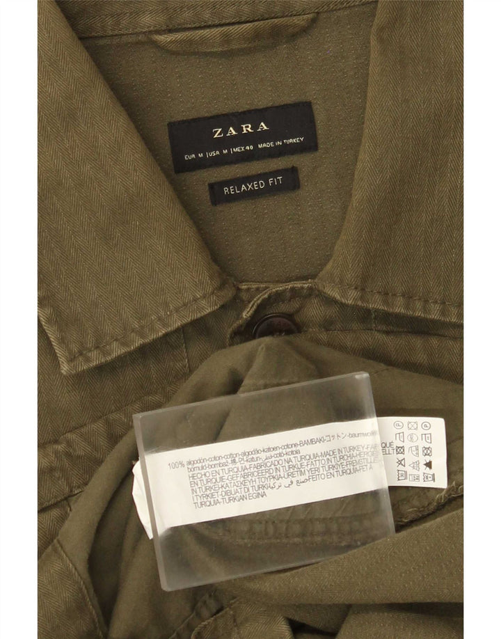 Zara Mens Relaxed Fit Utility Jacket UK 38 Medium Khaki Cotton