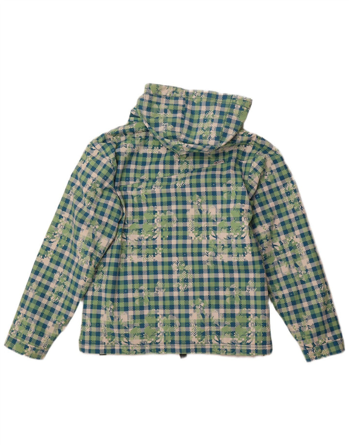 BILLABONG Womens Hooded Windbreaker Jacket UK 14 Large Green Check