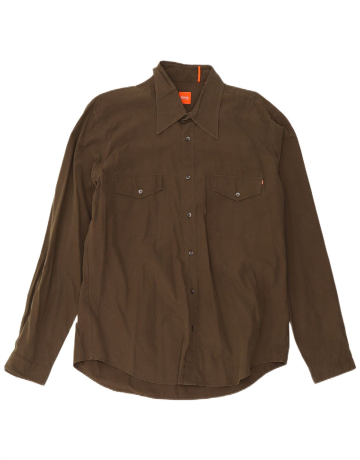 Hugo Boss Mens Shirt Large Khaki Cotton