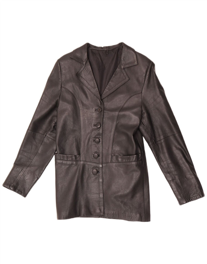 Vintage Womens 5 Button Leather Blazer Jacket UK 8 Small Black