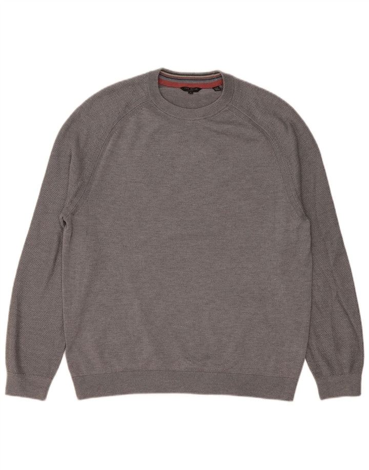 Ted Baker Mens Crew Neck Jumper Sweater Size 4 Large Grey Polyester