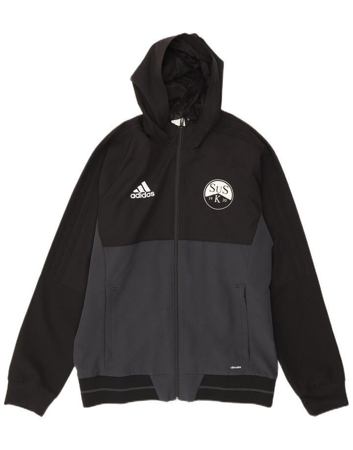 Adidas Mens Graphic Hooded Tracksuit Top Jacket Medium Black Colourblock