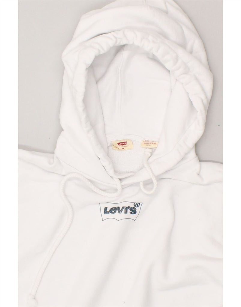 LEVI'S Womens Graphic Hoodie Jumper UK 6 XS White Cotton | Vintage Levi's | Thrift | Second-Hand Levi's | Used Clothing | Messina Hembry 