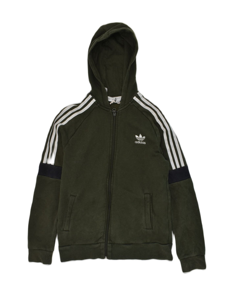 ADIDAS Boys Zip Hoodie Sweater 13-14 Years Green Colourblock Cotton | Vintage Adidas | Thrift | Second-Hand Adidas | Used Clothing | Messina Hembry 