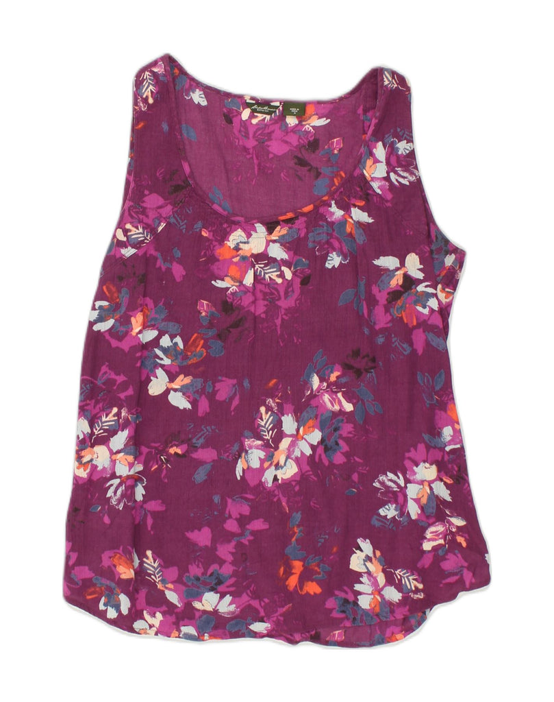 EDDIE BAUER Womens Vest Top UK 14 Medium Purple Floral Cotton | Vintage Eddie Bauer | Thrift | Second-Hand Eddie Bauer | Used Clothing | Messina Hembry 