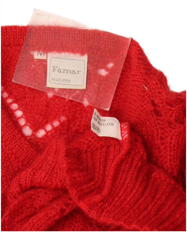 Vintage Womens See Through Oversized Cardigan Sweater UK 14 Medium Red