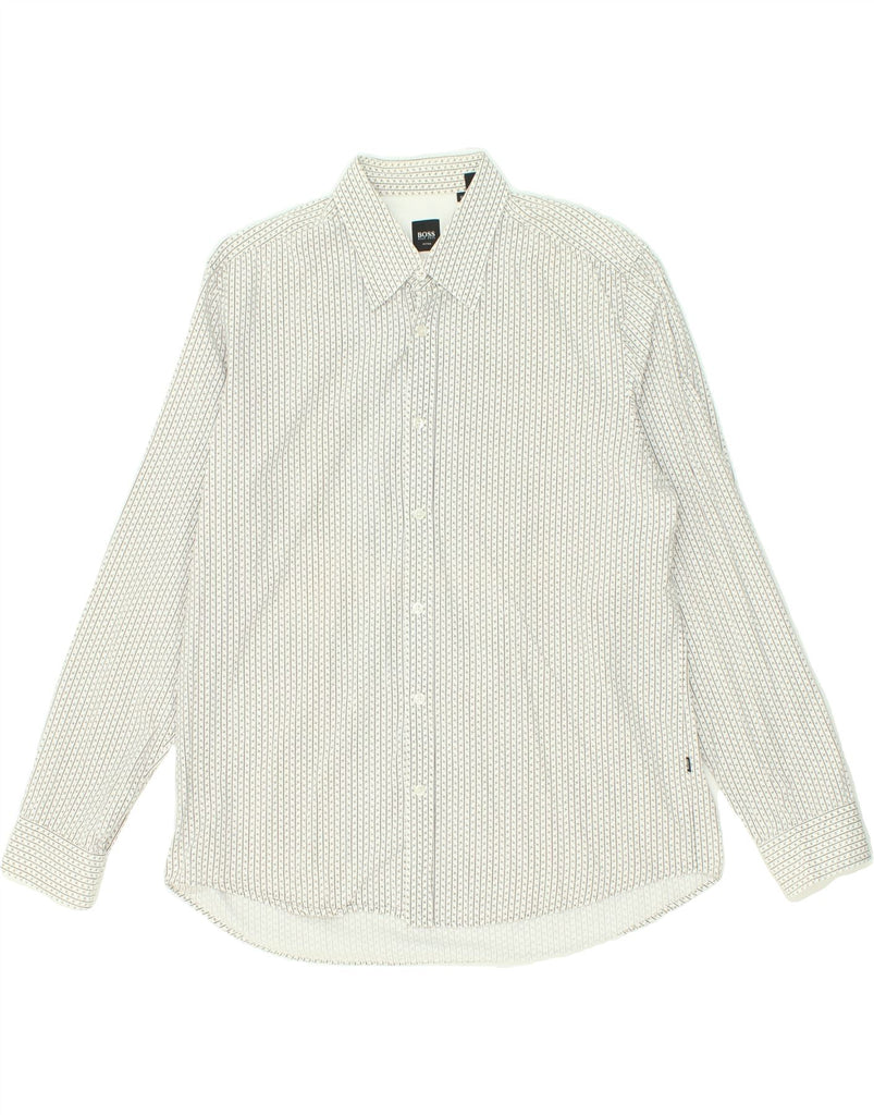 HUGO BOSS Mens Fitted Shirt XL Grey Striped Cotton Vintage Hugo Boss and Second-Hand Hugo Boss from Messina Hembry 