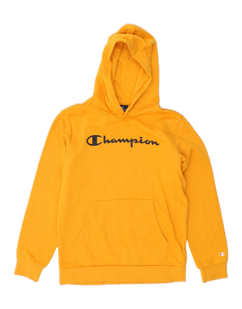 CHAMPION Boys Graphic Hoodie Jumper 13-14 Years XL Yellow Cotton | Vintage Champion | Thrift | Second-Hand Champion | Used Clothing | Messina Hembry 