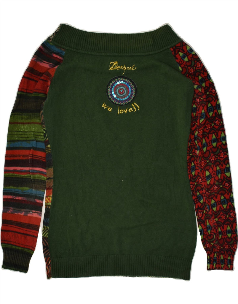 DESIGUAL Womens Boat Neck Jumper Sweater UK 10 Small Green Patchwork | Vintage Desigual | Thrift | Second-Hand Desigual | Used Clothing | Messina Hembry 