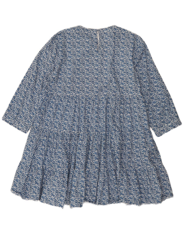 Zara Womens 3/4 Sleeve Tiered Dress UK 18 XL Blue Floral Cotton