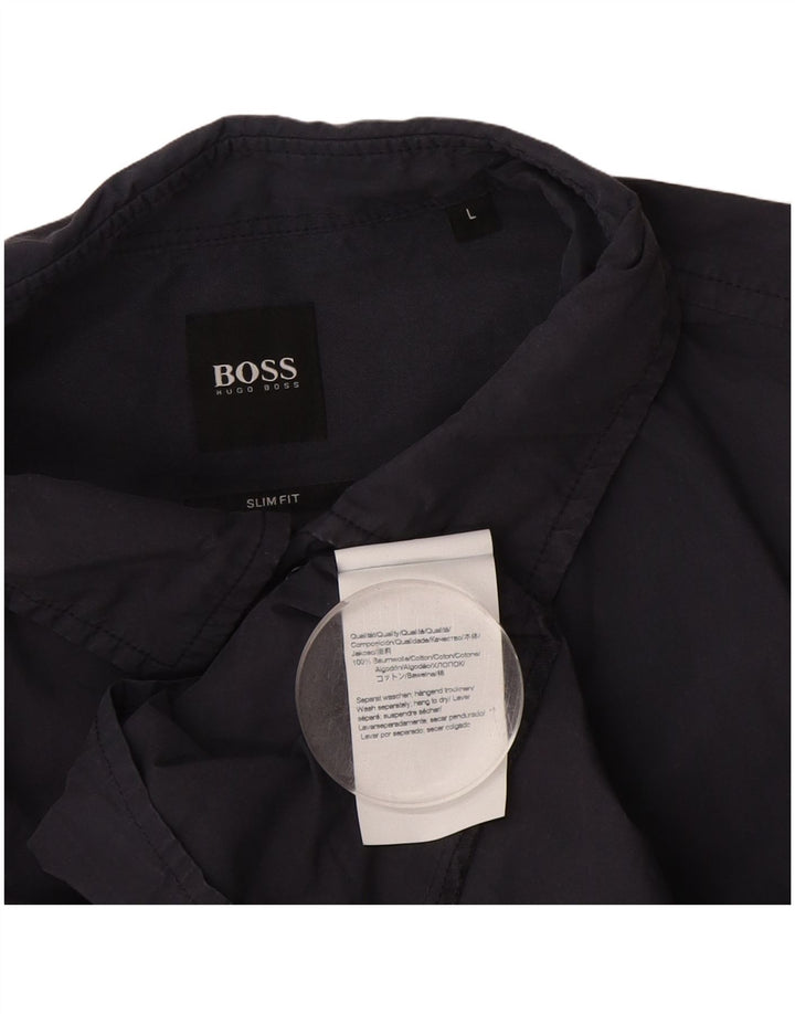 Hugo Boss Mens Slim Fit Shirt Large Navy Blue Cotton